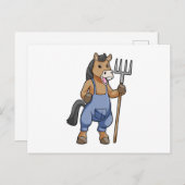Carte Postale Cheval en fermier avec Rake (Devant / Derrière)