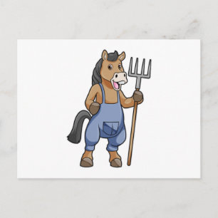 Carte Postale Cheval en fermier avec râteau
