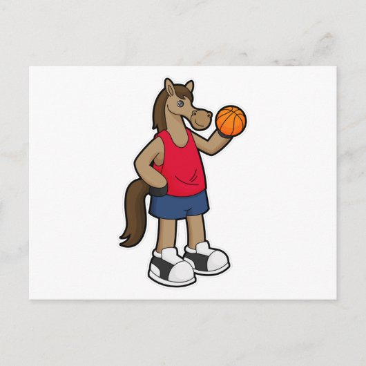 Carte Postale Cheval en joueur de basket-ball avec ballon de bas (Devant)