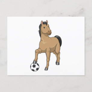 Carte Postale Cheval en joueur de football avec ballon de footba