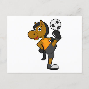 Carte Postale Cheval en joueur de football avec ballon de footba