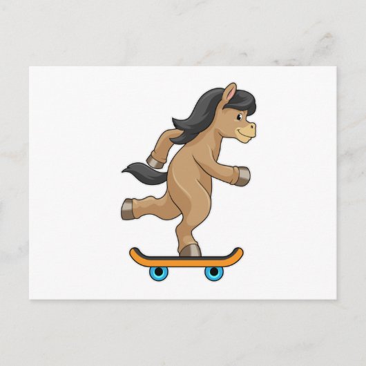 Carte Postale Cheval en Patinage avec Skateboard (Devant)