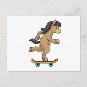 Carte Postale Cheval en patineur avec skateboard