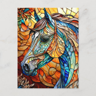 Carte Postale Cheval en Verre Coloré Vibrant 25