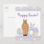 Carte postale Cheval et Bunny Happy Pâques (Devant / Derrière)