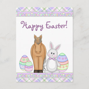 Carte postale Cheval et Bunny Happy Pâques