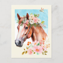 Cheval et Fleurs aquarelles