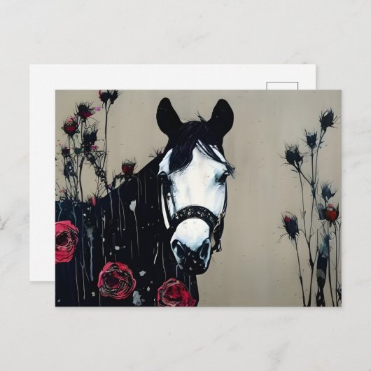 Carte Postale Cheval et Rose (Devant / Derrière)