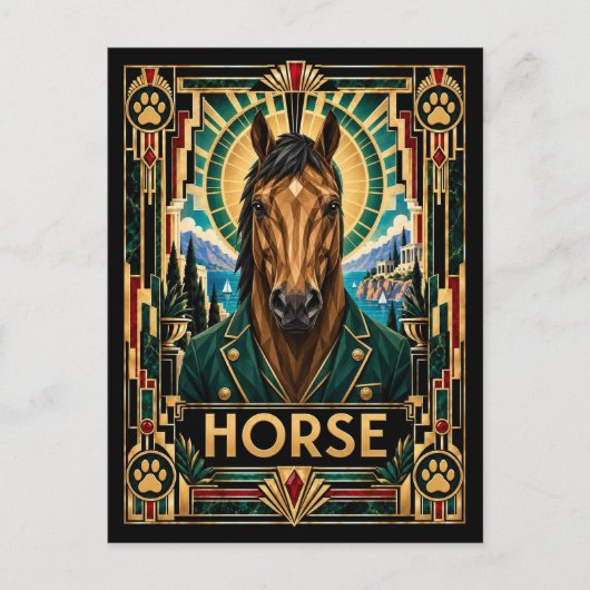 Carte Postale Cheval, faune Art déco (Devant)