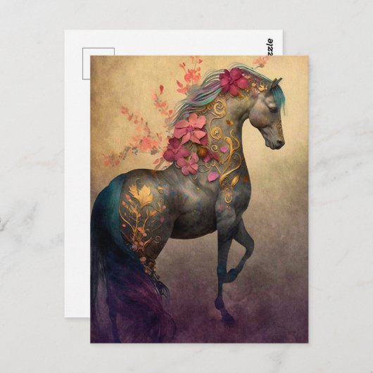 Carte postale Cheval Fleur (Devant / Derrière)