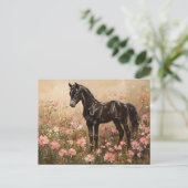 Carte Postale Cheval Foal avec Fleurs Roses Rouges (Debout devant)
