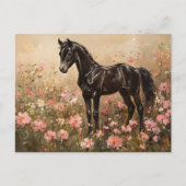 Carte Postale Cheval Foal avec Fleurs Roses Rouges (Devant)
