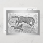 Carte Postale Cheval foncé et chien (Devant / Derrière)