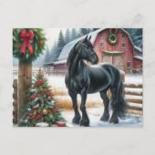 Carte Postale Cheval frison joyeux Noël (Devant)