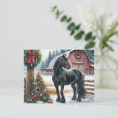 Carte Postale Cheval frison joyeux Noël (Debout devant)