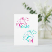 Carte Postale Cheval Girl en rose et turquoise (Debout devant)