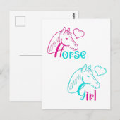 Carte Postale Cheval Girl en rose et turquoise (Devant / Derrière)