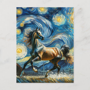 Carte Postale Cheval gris Arabian à Van Gogh Starry Nuit