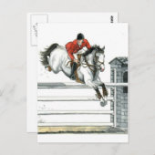 Carte Postale Cheval gris Saut Au-Dessus Des Clôtures (Devant / Derrière)