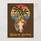 Carte Postale Cheval Hippie de la Plage Rétro, Soleil Couchant e (Devant)