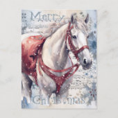 Carte Postale Cheval hiver Aquarelle de Noël (Devant)