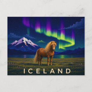 Carte Postale Cheval Islandais sous l'Aurore   Iconique Islande