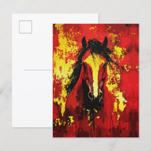 Carte Postale Cheval Majestueux – Esprit Fougueux en Or et Rouge