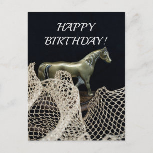 Carte Postale Cheval marchant en métal doré pour l'anniversaire 
