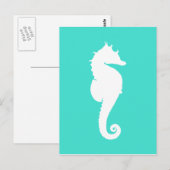 Carte Postale Cheval marin blanc sur turquoise (Devant / Derrière)