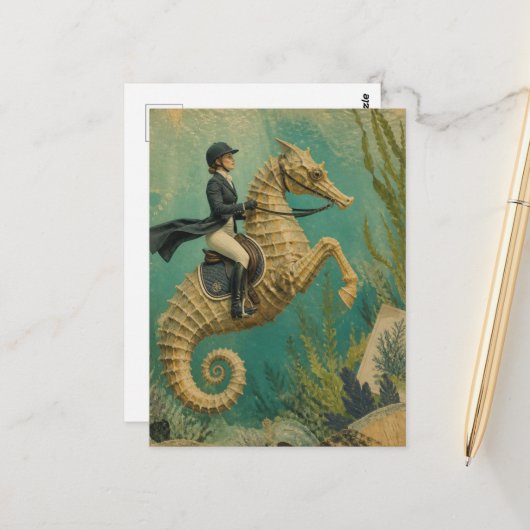 Carte Postale Cheval Marin Équestre (Devant/Arrière en situation)