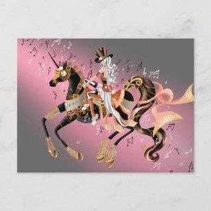 Carte Postale Cheval mécanique Steampunk & Lady café or