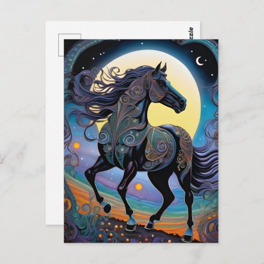 Carte Postale Cheval noir (Devant / Derrière)