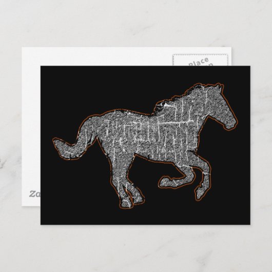 Carte Postale cheval noir (Devant / Derrière)