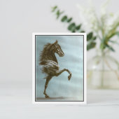 Carte Postale Cheval noir à selle (Debout devant)