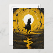 Carte Postale Cheval noir et jaune (Devant / Derrière)