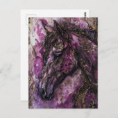 Carte Postale Cheval noir et or violet (Devant / Derrière)