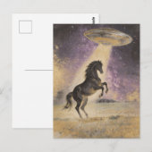 Carte Postale Cheval noir et OVNI (Devant / Derrière)