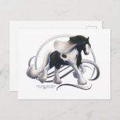 Carte Postale Cheval noir Tobiano Gypsy Vanner (Devant / Derrière)
