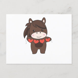 Carte Postale Cheval pour la Saint-Valentin de mignons animaux a