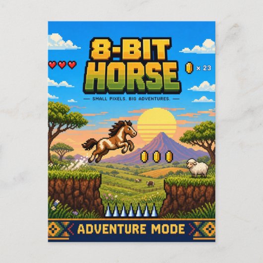 Carte Postale Cheval, Rétro Pixel Art 8 Bits (Devant)