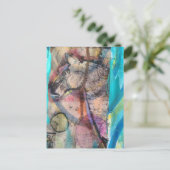 Carte Postale Cheval rétro sur fond bleu - Techniques mixtes (Debout devant)