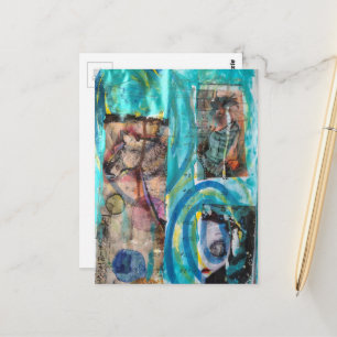 Carte Postale Cheval Rétro Unique, Âne et Poupée en Médias Mixte