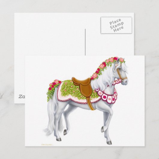 Carte postale Cheval Rose (Devant / Derrière)