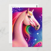 Carte postale Cheval Rose (Devant / Derrière)