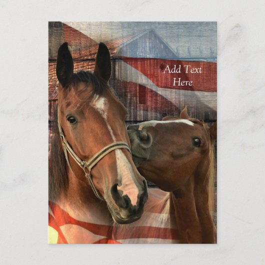 Carte Postale Cheval Rustic Barne drapeau américain (Devant)