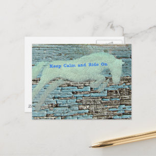 Carte Postale Cheval sautant en multimédia bleu