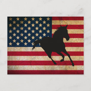 Carte Postale Cheval Silhouette et drapeau américain patriotique