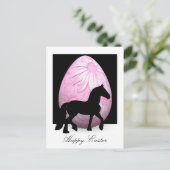 Carte Postale Cheval Silhouette et Oeuf Fleur Rose Joyeux Pâques (Debout devant)