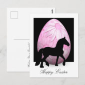 Carte Postale Cheval Silhouette et Oeuf Fleur Rose Joyeux Pâques (Devant / Derrière)