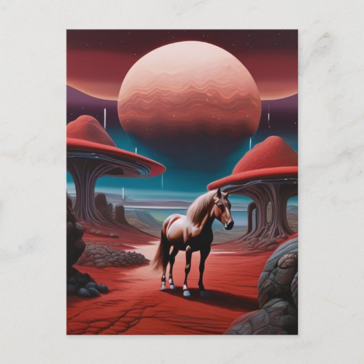 Carte Postale Cheval sur une planète dans l'espace (Devant)